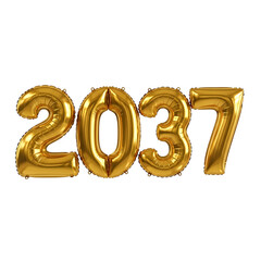 Radiant Gold 2037 Balloons on a Black Canvas future year isolated on a transparent background