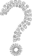 Drawn People Forming Question Mark Shape: Teamwork and Problem Solving Concept, Diverse Faces Together, Representing Uncertainty and Inquiry in Business