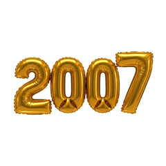 Shiny gold balloons spelling out the year 2007 on a black background number golden isolated on a transparent background
