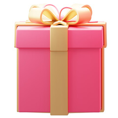 3D Render of Pink Gift Box with Ribbon
