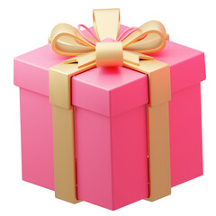 3D Rendering of Pink Gift Box with Gold Ribbon
