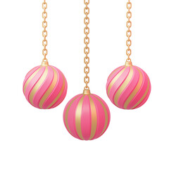 3D Rendering of Hanging Pink and Gold Christmas Baubles