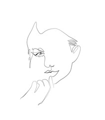 Elegant minimalist line art portrait evokes modern sophistication and thoughtful introspection, perfect for contemporary design and branding projects