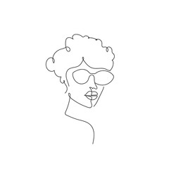 Minimalist one line drawing of a stylish woman with sunglasses, perfect for fashion blogs, modern art prints, and contemporary designs