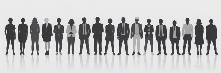 Diverse group of business people silhouettes standing in a row representing teamwork and corporate culture