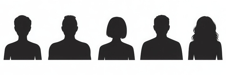 Set of diverse people silhouettes vector illustration of anonymous figures isolated on white background