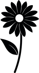 Black Silhouette Daisy Flower Vector with Single Leaf for Nature and Design Projects
