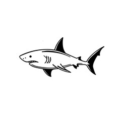 Fototapeta premium Tiger Shark. Tiger Shark simple black and white line art vector logo