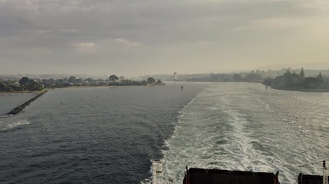 Car ferry Spirit of Tasmania leaving Devonport on the island and shipping back to Geelong mainland Australia, crossing the bass strait.