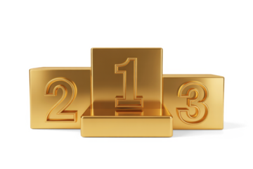 Golden winners podium with three steps isolated on clean background premium award stage for champions celebration and event graphics 
