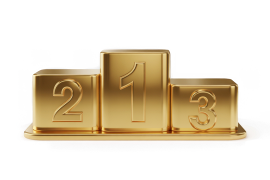 Golden winners podium with three steps isolated on clean background premium award stage for champions celebration and event graphics 
