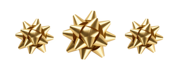 Set of golden paper ribbon bows isolated on white or transparent background. Top and profile views. 
