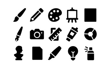 Obraz premium Art and design icon set: tools and supplies in modern silhouette style