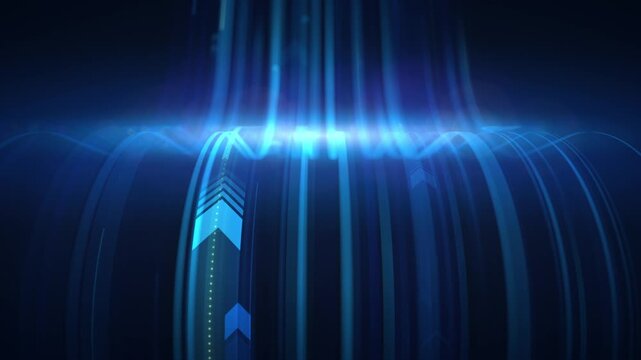 Animated Arrows Launching Upward in 3D Wave Shape. Animation loop symbolizing innovation, progress and technology growth. Dynamic arrows depicting boost in business performance and leadership