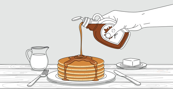 Enjoy delicious pancakes with syrup and butter for a tasty breakfast or brunch, a sweet treat to start your day or a weekend family meal