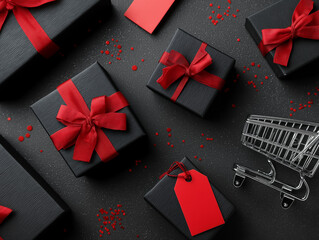 Black Friday Shopping Concept with Gifts and Red Bows
