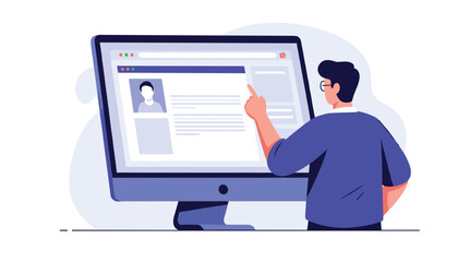 Professional analyzing digital profile on modern computer screen, showcasing data insights and career development in a sleek workspace