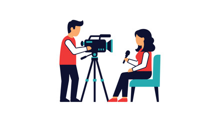 Capturing engaging stories professional videographer interviews journalist delivering breaking news in dynamic studio setting