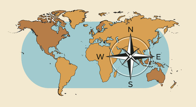 Embark on global adventures with this stylish world map and compass design, perfect for travel inspiration and exploration themes