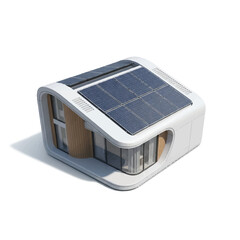 A small yet futuristic smart home with rounded edges and solar-powered roof panels