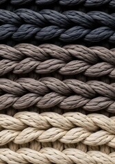 Fototapeta premium Thick braided yarn texture in neutral colors, a cozy fabric background