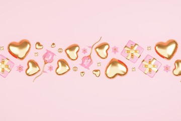 3D rendering cute pink valentine's day background with love and heart