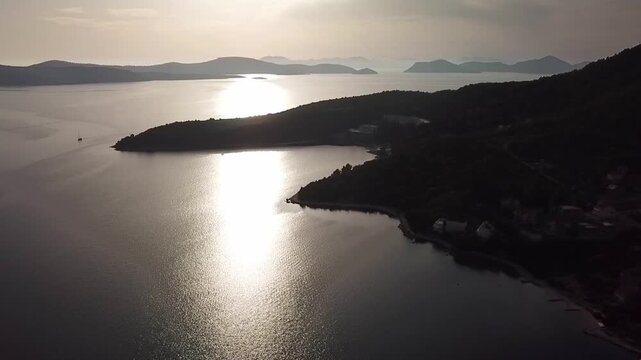 Islands in the Adriatic sea, Slano bay, Croatia, drone shot