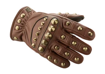 Fototapete Fahrrad A pair of brown leather motorcycle gloves adorned with brass studs.   © WigglyStock