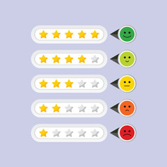 Customer Feedback and Satisfaction Rating Concept with Emoticons and Stars. Vector illustration.