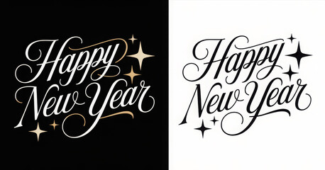 Elegant Happy New Year lettering design decorative typography with stars festive vector illustration for holiday greetings and invitations