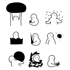 Face weather outline. Female profile vector. Minimal doodle elements. Linear sketch collection.