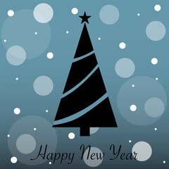Christmas tree element. Happy New Year text. Winter scene vector. Snowy season illustration.