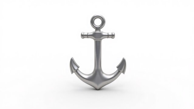 Silver Anchor isolated on white background, nautical equipment at studio