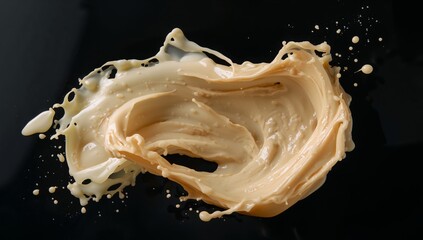 Abstract Creamy Swirl. Fluid Dynamics on a Black Plane, an Impasto of Color and Motion.