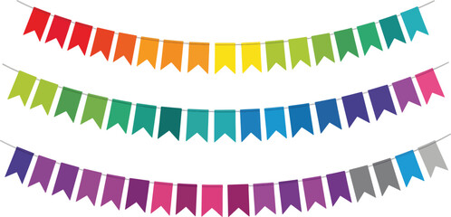 Colorful party banner flags bunting for birthday celebration, festival, or holiday decoration and background