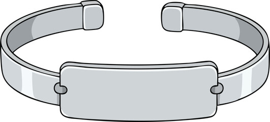 Silver blank adjustable cuff bracelet with smooth surface metal jewelry accessory vector illustration 