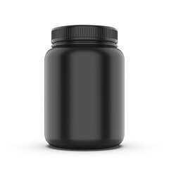 Blank Matte Black Plastic Jar Mockup for Supplements or Products on White Background