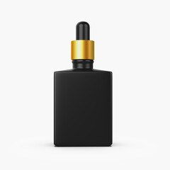 Matte Black Rectangular Dropper Bottle with Gold Accented Pipette