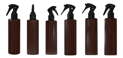 Brown Plastic Spray Bottles Collection Isolated on White