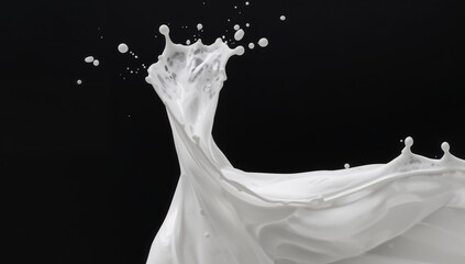 Abstract Liquid Sculpture. White Fluid on a Black Void, HighSpeed Visual Art