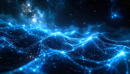 Abstract network connecting points in vast cosmic space, symbolizing interconnectedness and futuristic technology with a sense of wonder and exploration.