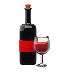 3D Rendering of Wine Bottle and Glass Still Life