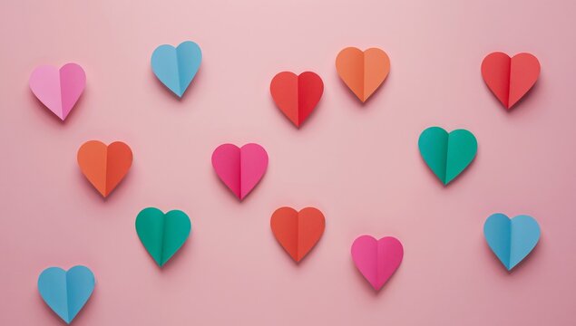 Abstract Paper Hearts on Pastel Field. A Gentle Texture of Shapes and Colors. - Powered by Adobe