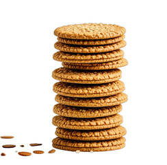 Stack of brown cookies on a black background, close-up view