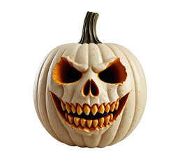 White carved pumpkin with spooky face for halloween decoration