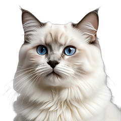 Ragdoll cat headshot against black background