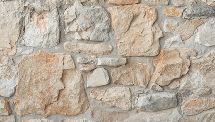 Fototapeta premium Abstract Stone Facade Composition, Neutral Color Palette, Rough Texture, Organic Forms.