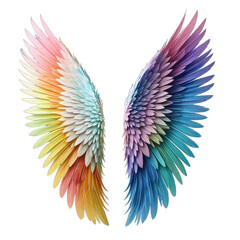 Rainbow colored feathered wings on black background, illustration