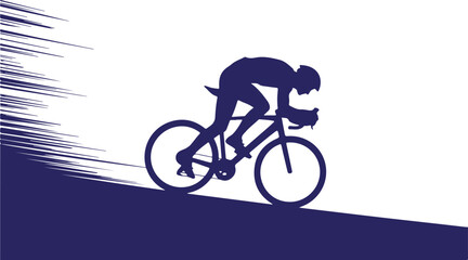 Naklejka premium Dark blue cyclist silhouette in motion against white background