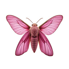 Pink moth with intricate wing patterns, set against a stark black background